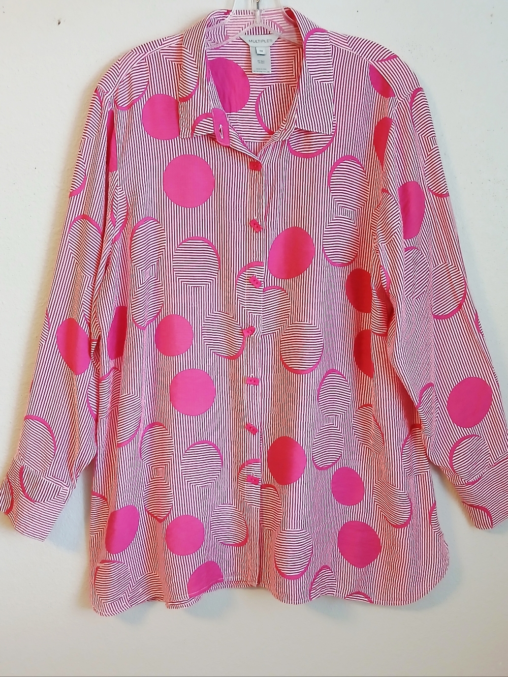 Multiples Pink Polka Dot Button Down Shirt